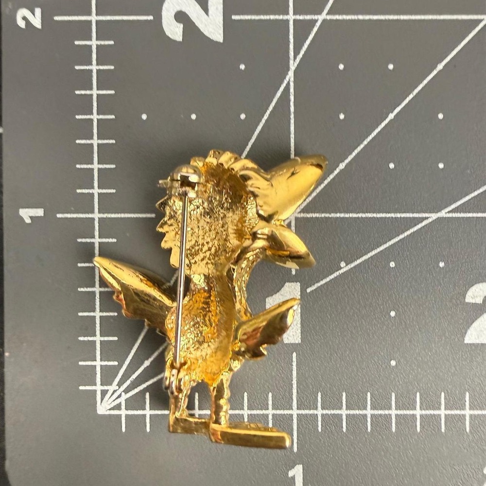 Gold Tone‎ Brooch Rhinestone Eye Whimsical Cartoon Bird Character Pin - Picture 3 of 3